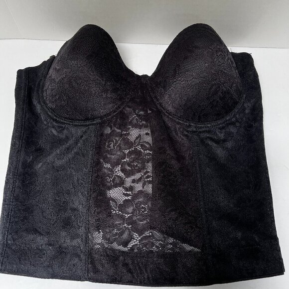 Nicole Miller Black Lace Power Mesh‎ Bustier Removable Straps Hook & Eye Sz 36C - Picture 3 of 10